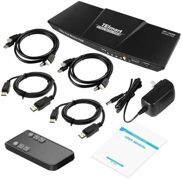 Alt view image 2 of 5 - Ennovor 2-Port Dual Monitor KVM  HDMI + DisplayPort  4K 60HZ  QHD 144HZ  Audio Output & USB Sharing  Multimedia & Gaming Keyboard Supported  HDK0402A1U (Red) (Red), HDMI+DP