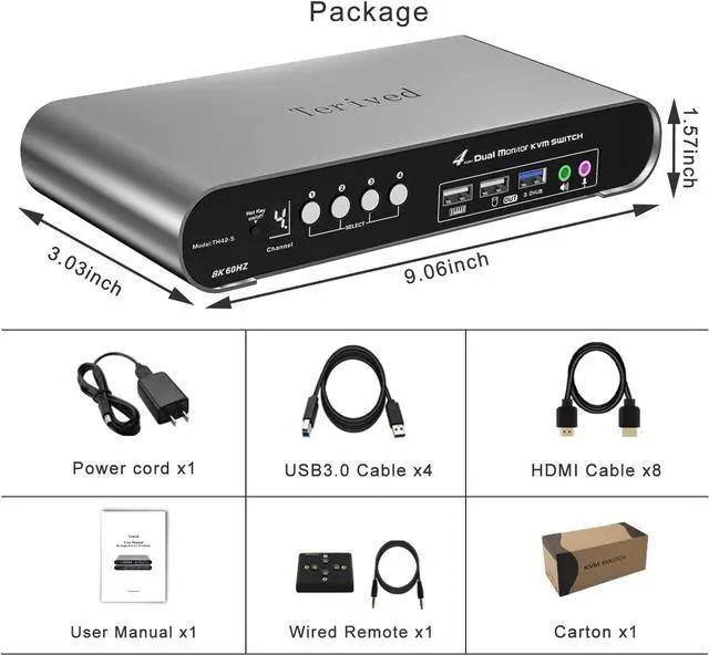 Alt view image 7 of 7 - Ennovor 4 Computers 2 HDMI Monitor Automatic KVM Switch 8K@60Hz, Hotkey Switching, EDID, with Audio and Microphone, Aluminum Shell with Digital Display, USB 3.0 Hub, HDR10 with Cables