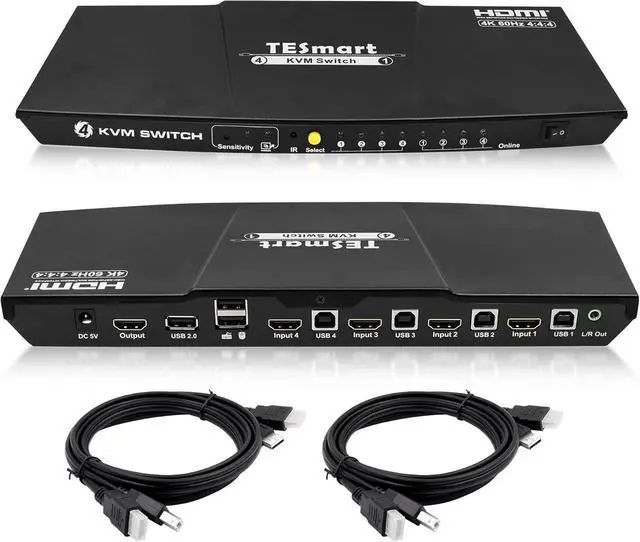 Main image of Ennovor 4-Port KVM HDMI 2.0 Video Switch - 4K@60Hz, QHD@144Hz - Audio Output & USB Sharing - 4x1 for PC, Laptop, Gaming Console, TV