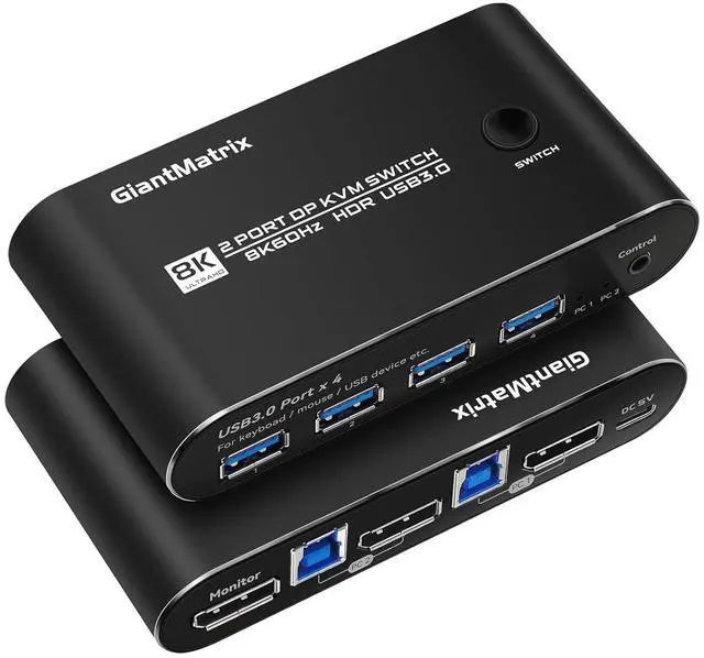 Main image of Ennovor KVM Switch DisplayPort 2 Port Kvm Switch 1 Monitors 2 Computers Display Port Monitor Selector Box 1440P 120Hz 144Hz 165Hz 175Hz 240Hz DP2.1 KVM Displayport USB 3.0 FreeSync G-SYNC