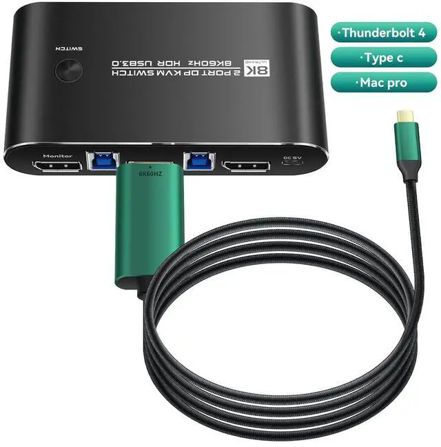 Alt view image 7 of 7 - Ennovor Displayport kvm Switch 1 Monitors 2 Computers 1440p 2 Port kvm Switch displayport 165hz PC Switch 1 Monitor 2 Computers displayport 2.0 1440p 120hz 144hz 165hz 180hz 240hz FreeSync G-SYNC