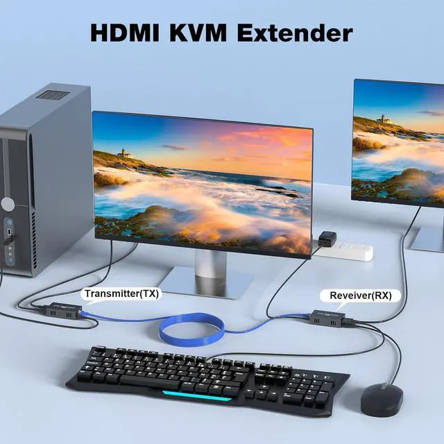 Alt view image 2 of 7 - Ennovor 1080P@60Hz HDMI KVM USB Extender Over Cat5e/6/7 Ethernet Cable Up to 165ft/50m, with Loop Out & POC, Support Keyboard and Mouse Control