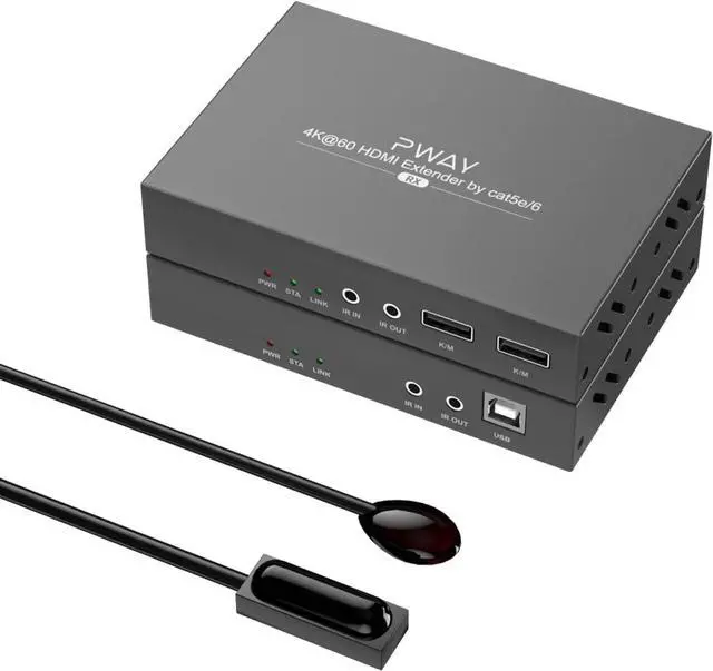 Main image of Ennovor PWAY HT129H 4K HDMI KVM USB Extender, 328ft Video Over Single Cat5e/6/7 Ethernet Cable, UHD 4K@60Hz Video Adapter with Loop Out, IR, TGR, Support USB Keyboard Mouse
