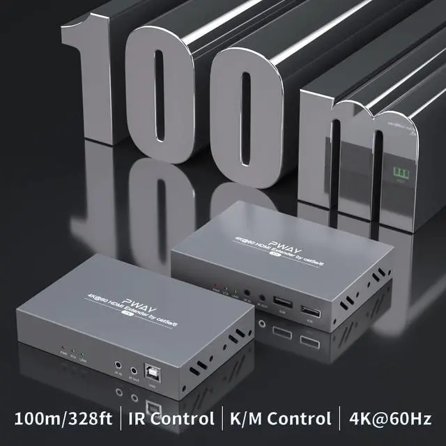 Alt view image 2 of 7 - Ennovor PWAY HT129H 4K HDMI KVM USB Extender, 328ft Video Over Single Cat5e/6/7 Ethernet Cable, UHD 4K@60Hz Video Adapter with Loop Out, IR, TGR, Support USB Keyboard Mouse
