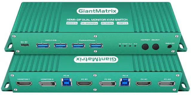 Main image of Ennovor kvm Switch 2 Monitors 2 Computer displayport hdmi 240Hz Hotkey Switching Dual Monitor kvm Switch displayport hdmi 1440P 120Hz 144Hz 165Hz 240Hz FreeSync G-SYNC