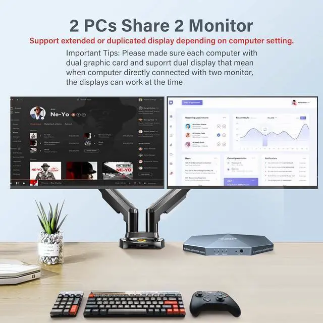 Alt view image 4 of 7 - Ennovor 2 PCs Dual Monitor KVM Switch 4K@60Hz, Support HDCP 2.2, HDMI+HDMI 4x2 Dual Monitor KVM Switch for 2 PCs and 2 Monitors