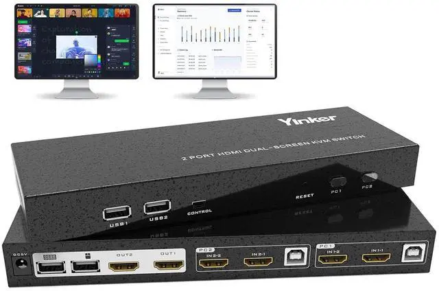 Main image of Ennovor 4K@60Hz Dual Monitor KVM Switch 2 Ports, 2 Computers Share 2 Monitors, 4 USB 2.0 Hub, Hotkey Buttons, EDID (HDMI & USB Cables Included)