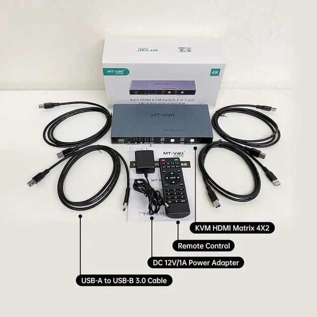 Alt view image 6 of 6 - Ennovor MT-VIKI 4K Seamless KVM HDMI Matrix Switch 4 in 2 Out w/Mouse Switching & 3.5mm Audio & IR Remote, 4K@30Hz, Support EDID+Hotkey+RS232