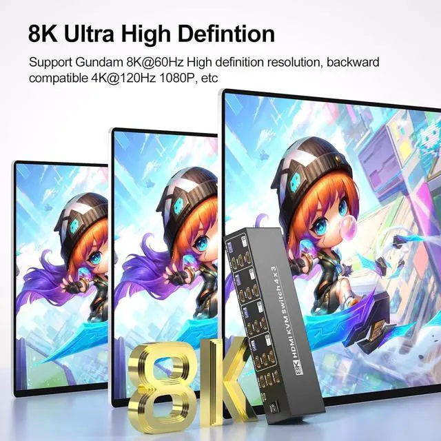 Alt view image 3 of 7 - Ennovor USB 3.0 HDMI KVM Switch 3 Monitors 4 Computers with 4 Port USB 3.0 Hub, 8K@60HZ 4K@120Hz 4 Port HDMI KVM Switch for 4 PCs Share 1 Set of Keyboard, Mouse and 3 Monitors