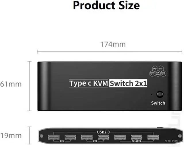 Alt view image 5 of 7 - Ennovor USB2.0 KVM Switch Switcher(2 in 1 Out), for 2 Computer 1 Monitor, USB2.0 Device for Keyboard Mouse Printer
