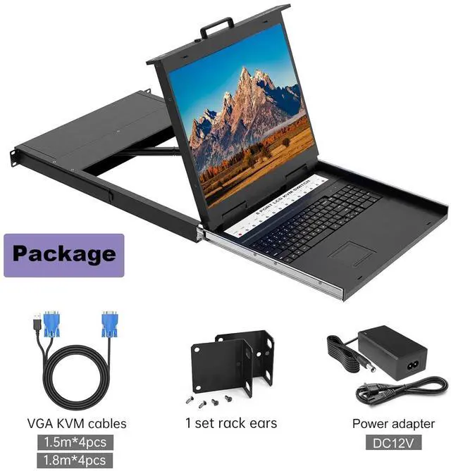 Alt view image 7 of 7 - Ennovor MT-VIKI Rack KVM Switch w/ 19'' LCD Monitor, Rackmount KVM Monitor Console Drawer+Keyboard+Touchpad+8 VGA Cable, Support OSD/Hotkey/Button Switch, 1280X1024@60H
