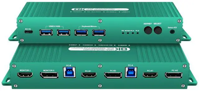 Main image of Ennovor Kvm Switch 2 Monitors 2 Computers Hdmi Displayport 4K 240Hz Hotkey Switching kvm Switches 2 Monitors 2 Computers 1440P 144Hz 165Hz 240hz Dual Monitor PC Switch displayport Hdmi FreeSync G-SYNC