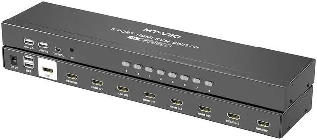 Main image of Ennovor KVM Switch HDMI 8 Port, MT-VIKI 4K@30Hz USB HDMI KVM Switch 8 in 1 Out w/KVM Cables, 4 USB 2.0 Hubs Desktop Selector IR Remote & Rack Ears