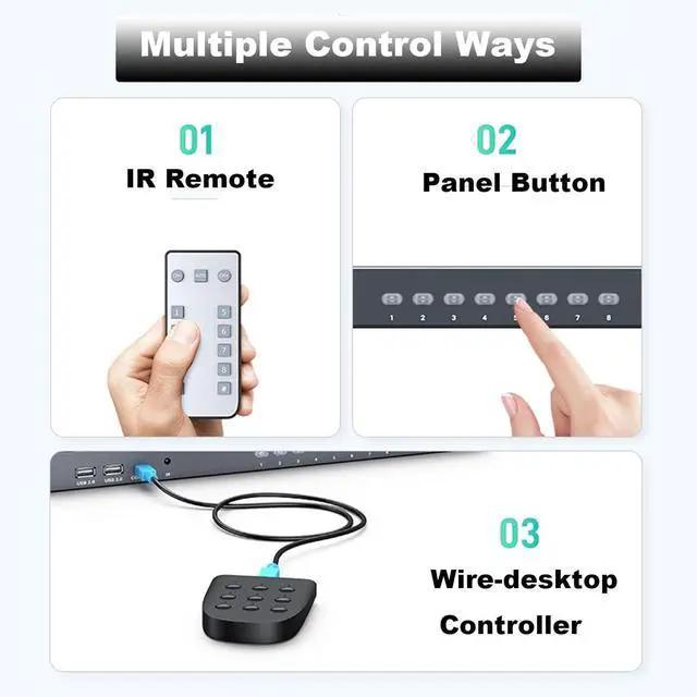 Alt view image 3 of 7 - Ennovor KVM Switch HDMI 8 Port, MT-VIKI 4K@30Hz USB HDMI KVM Switch 8 in 1 Out w/KVM Cables, 4 USB 2.0 Hubs Desktop Selector IR Remote & Rack Ears