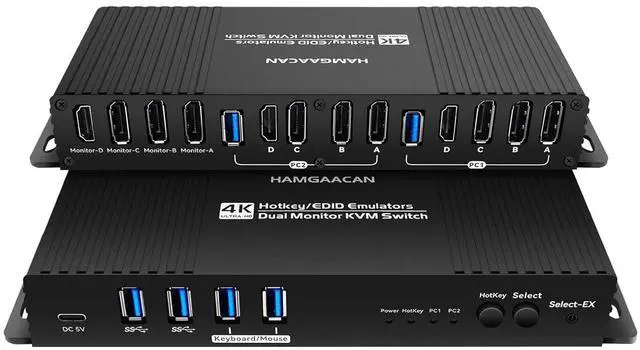 Main image of Ennovor Kvm Switch Displayport hdmi 4k 240hz 4 Monitors 2 Computers Hotkey Switching kvm Switches Quad Monitor Displayport hdmi 1440P 144Hz 165Hz 240hz dp 2.1 FreeSync G-SYNC