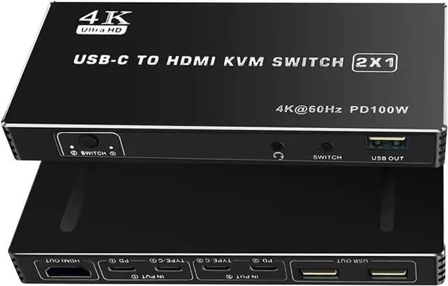Main image of Ennovor USB C KVM Switch 2 in 1 Out 4K Type-C in HDMI Out KVM Switch 2x1 with Desktop Controller for 2 PC Share Keyboard Mouse Monitor