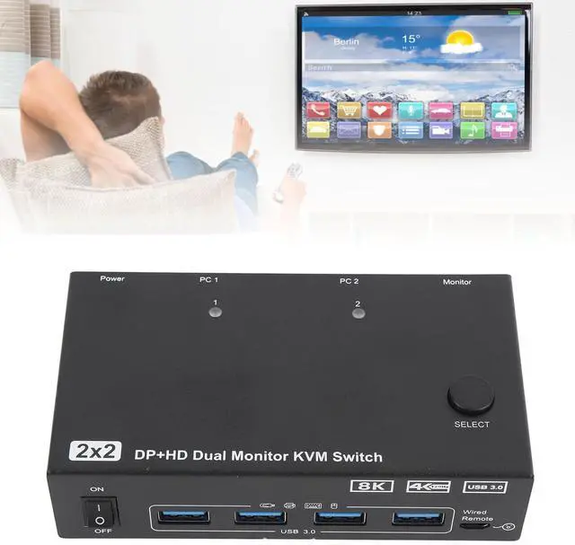 Alt view image 4 of 7 - Ennovor USB KVM Switch Hub, 2 Screen 2 Computers Sharing 4USB 3.0 Ports 4K at. 120Hz HD Multimedia Interface KVM Switcher Supports Display Port (US Plug)