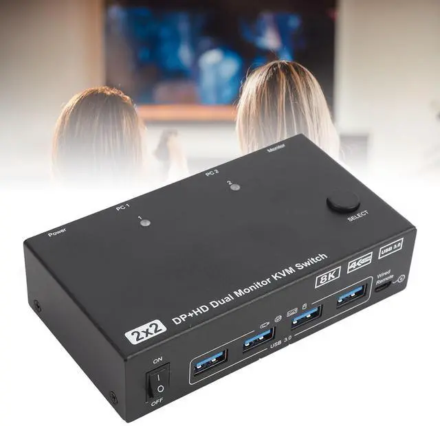 Alt view image 5 of 7 - Ennovor USB KVM Switch Hub, 2 Screen 2 Computers Sharing 4USB 3.0 Ports 4K at. 120Hz HD Multimedia Interface KVM Switcher Supports Display Port (US Plug)