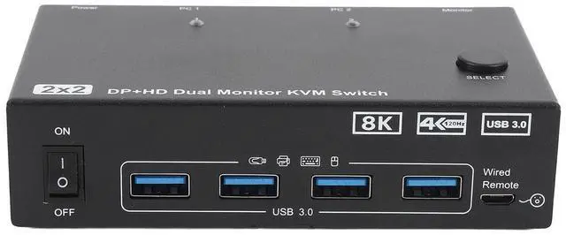 Alt view image 6 of 7 - Ennovor USB KVM Switch Hub, 2 Screen 2 Computers Sharing 4USB 3.0 Ports 4K at. 120Hz HD Multimedia Interface KVM Switcher Supports Display Port (US Plug)