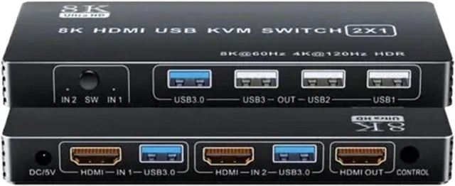 Main image of HDMI 2.1 KVM Switch 4K 120Hz USB Dual Port Switcher 2X1 60Hz 8K(4K 60Hz No Hotkey)