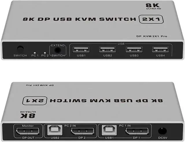 Main image of Ennovor Displayport KVM Switch 2x1 4K 60Hz 8K DP USB KVM Switch 2 in 1 Out for 2 PC Share Mouse Keyboad Monitor with Desktop Controller(4K Version)