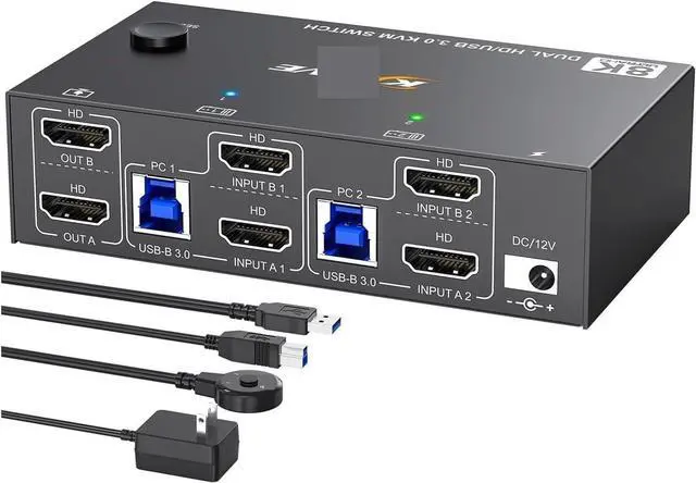 Main image of Ennovor 4K@144Hz KVM Switch 2 Monitors 2 Computers 8K@60Hz,HDMI and Displayport Dual Monitor KVM Switch with 4 USB 3.0 Port(EU Plug,8202HH)
