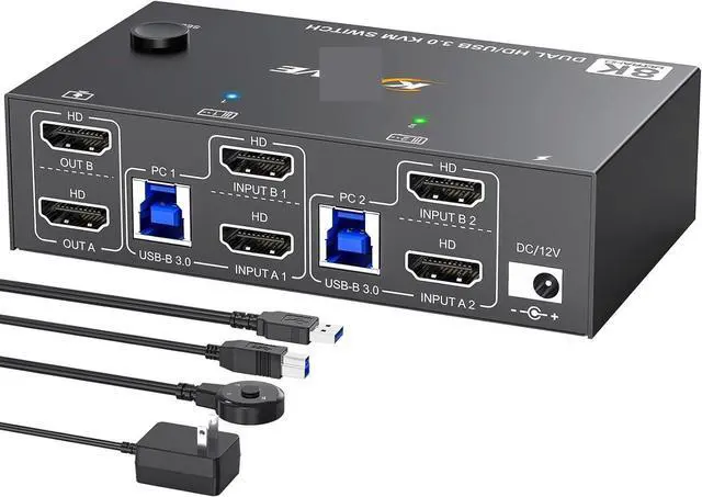 Alt view image 2 of 3 - Ennovor 4K@144Hz KVM Switch 2 Monitors 2 Computers 8K@60Hz,HDMI and Displayport Dual Monitor KVM Switch with 4 USB 3.0 Port(EU Plug,8202HH)