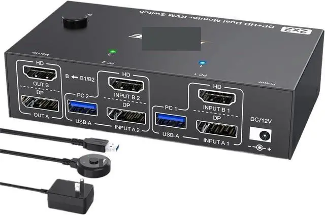 Alt view image 3 of 3 - Ennovor 4K@144Hz KVM Switch 2 Monitors 2 Computers 8K@60Hz,HDMI and Displayport Dual Monitor KVM Switch with 4 USB 3.0 Port(EU Plug,8202HH)
