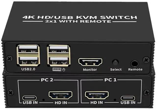 Main image of Ennovor KVM Switch 4K HDMI-Compatible Switcher USB 2.0 Hub Docking Station Dock 2 PC Share 4 USB Devices Keyboard Mouse Printer KVM(4 in 1 Out KVM)