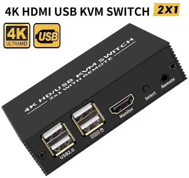Alt view image 3 of 6 - Ennovor KVM Switch 4K HDMI-Compatible Switcher USB 2.0 Hub Docking Station Dock 2 PC Share 4 USB Devices Keyboard Mouse Printer KVM(4 in 1 Out KVM)