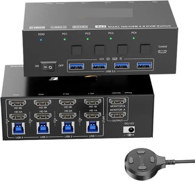Main image of Ennovor 8K@60Hz KVM Switch 2 Monitors 4 Computers HDMI,USB 3.0 KVM Switcher Box with Emulator for 4 Computers Share Keyboard(with AU Plug)