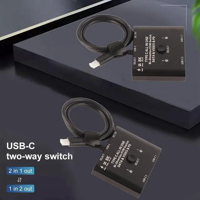 Alt view image 4 of 7 - Ennovor USB C Switcher KVM Switch USB C Bi Directional Switcher 2 in 1 Out 1 in 2 Out Support 8K 60Hz 10Gbps 100W Charging USB Type C KVM Switch for Laptops