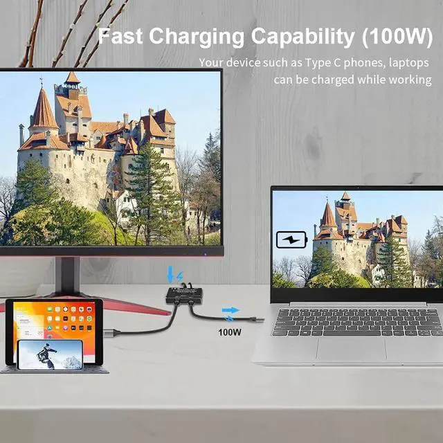 Alt view image 2 of 7 - Ennovor USB C Switcher KVM Switch USB C Bi Directional Switcher 2 in 1 Out 1 in 2 Out Support 8K 60Hz 10Gbps 100W Charging USB Type C KVM Switch for Laptops