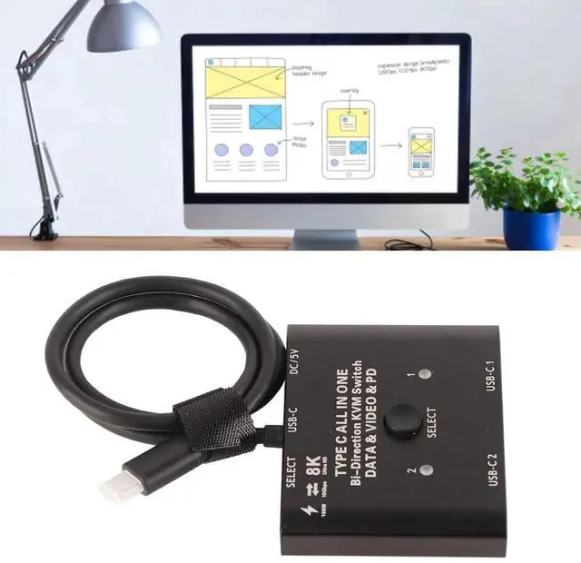 Alt view image 5 of 7 - Ennovor USB C Switcher KVM Switch USB C Bi Directional Switcher 2 in 1 Out 1 in 2 Out Support 8K 60Hz 10Gbps 100W Charging USB Type C KVM Switch for Laptops