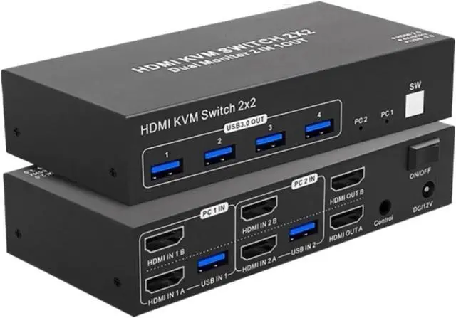 Main image of Ennovor USB 3.0 KVM Switcher Extended Display Dual Monitor HDMI KVM Switch 2x2 4K 60Hz HDMI Displayport for 2 PC Share Mouse Keyboard(HDMI DP 2X2,EU Power Supply)
