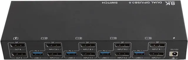 Main image of Ennovor Zunate 4 Computers 2 Displays KVM Switch, 8K30Hz 4K144Hz USB3.0 Switcher with Remote, for Office Conference Teaching (US Plug 100 to 240V)