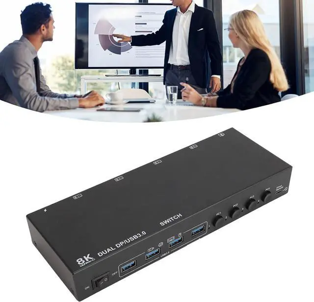 Alt view image 2 of 7 - Ennovor Zunate 4 Computers 2 Displays KVM Switch, 8K30Hz 4K144Hz USB3.0 Switcher with Remote, for Office Conference Teaching (US Plug 100 to 240V)