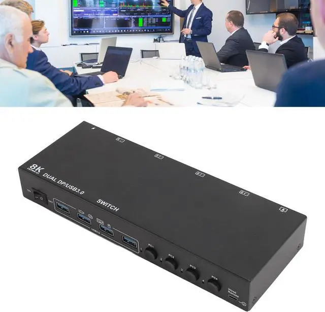 Alt view image 3 of 7 - Ennovor Zunate 4 Computers 2 Displays KVM Switch, 8K30Hz 4K144Hz USB3.0 Switcher with Remote, for Office Conference Teaching (US Plug 100 to 240V)