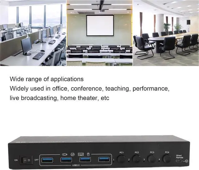 Alt view image 5 of 7 - Ennovor Zunate 4 Computers 2 Displays KVM Switch, 8K30Hz 4K144Hz USB3.0 Switcher with Remote, for Office Conference Teaching (US Plug 100 to 240V)