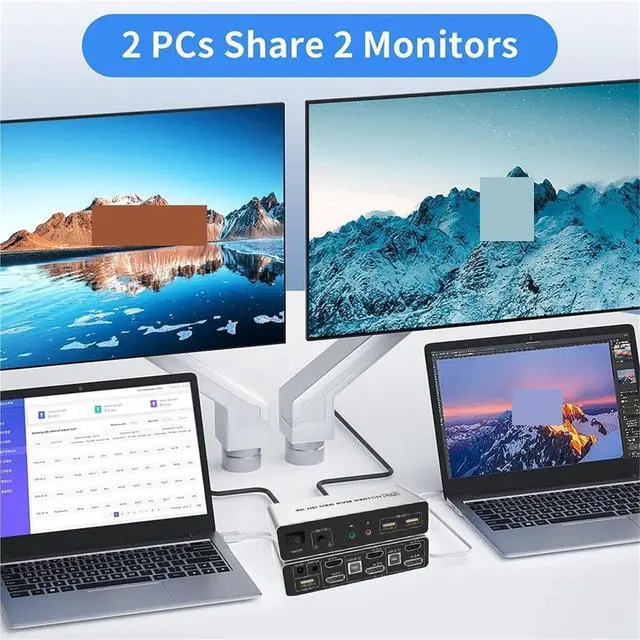 Alt view image 2 of 6 - Ennovor Dual Monitor HDMI DisplayPort KVM Switch 4K 60Hz 2X2 Mixed inputs DP HDMI KVM Switch 2 Monitors 2 Computers for PC