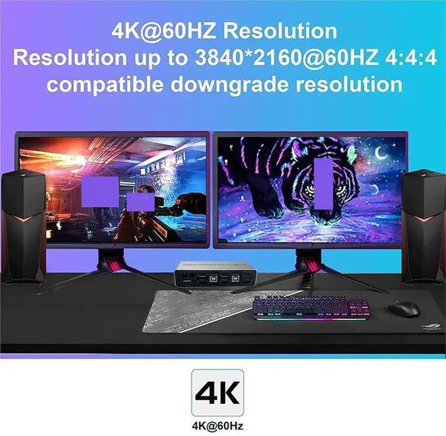 Alt view image 5 of 6 - Ennovor Dual Monitor HDMI DisplayPort KVM Switch 4K 60Hz 2X2 Mixed inputs DP HDMI KVM Switch 2 Monitors 2 Computers for PC