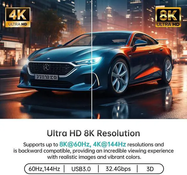 Alt view image 2 of 7 - Ennovor MT-VIKI 8K Displayport KVM Switch 4 in 1 Out DP1.4 with 4 USB 3.0 Ports, Support 8K@60Hz 4K@144Hz Share 1 Monitor Keyboard Mouse U-Disk Printer, with 4 USB A to C Cables