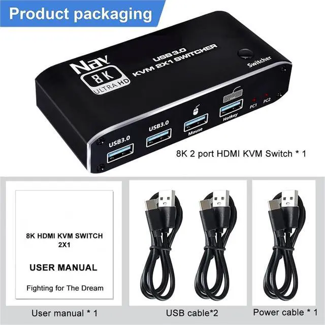 Alt view image 3 of 3 - Ennovor HDMI 2.1 KVM Switch 4K 120Hz HDMI USB 3.0 KVM Switch USB 8K 60Hz 1080@240Hz USB KVM Switcher HDMI with PC 2 Computer 1 Monitor