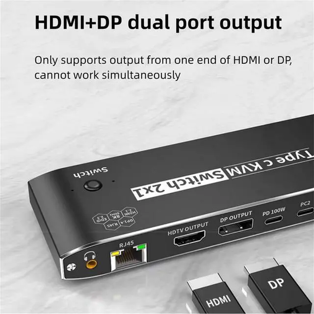 Alt view image 2 of 7 - Ennovor 8K USB C KVM Switch Set HDMI&DP Dual Port Output PD 100W Reverse-Charge Laptop for Windows 7/8/10/11