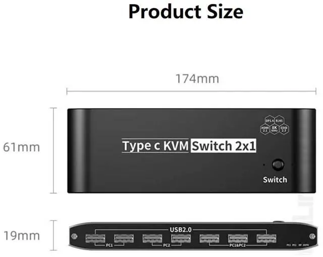 Alt view image 5 of 7 - Ennovor 8K USB C KVM Switch Set HDMI&DP Dual Port Output PD 100W Reverse-Charge Laptop for Windows 7/8/10/11