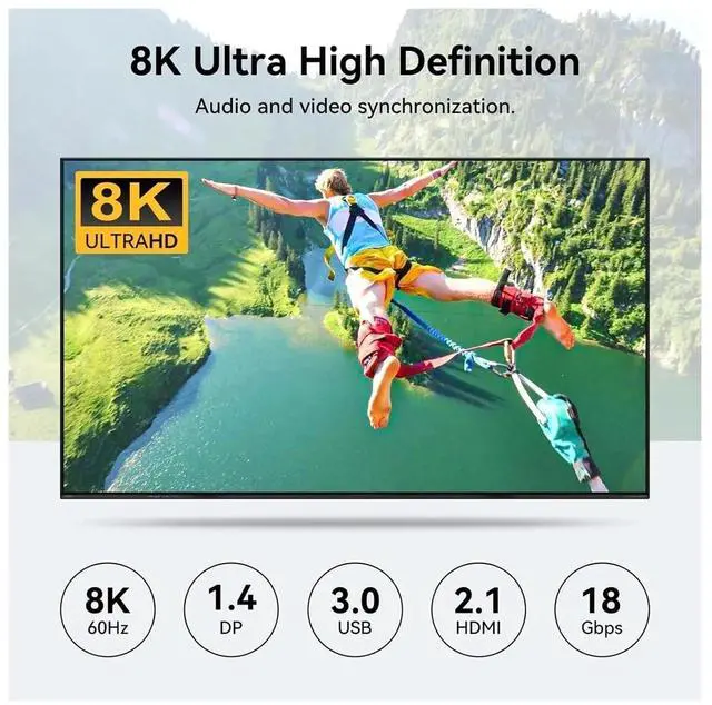 Alt view image 5 of 7 - Ennovor 8K HDMI+Displayport KVM Switch 2 Monitors 4 Computers 4K 144Hz Dual Display 4x2 USB 3.0 KVM Switch for 4 PC Share Keyboard Mouse(US Power Plug)
