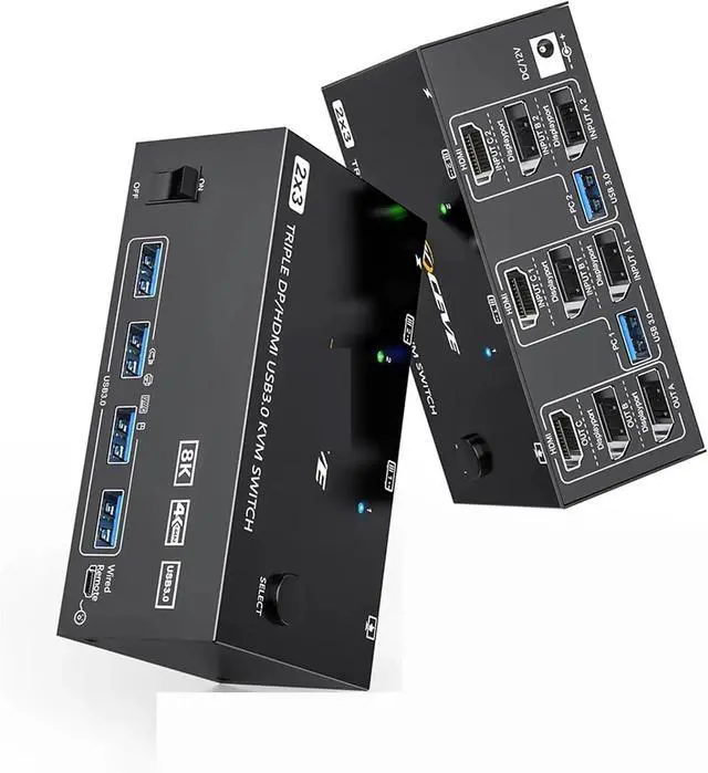 Alt view image 3 of 3 - Ennovor Triple Monitors KVM Switch,2 Displayport + HD-MIUSB KVM Switch 8K@60Hz,4K@144Hz 3 Monitors 2 Computers KVM with 4 USB 3.0 Ports(UK Plug)