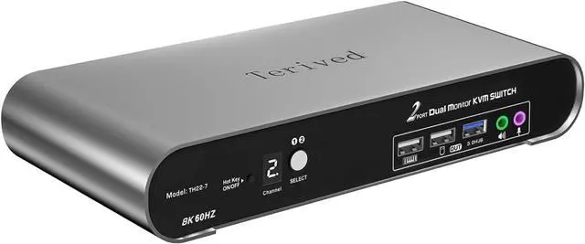 Main image of Ennovor 2 Computers 2 HDMI Monitor Automatic KVM Switch 8K@60Hz, Hotkey Switching, EDID, Support 5.1/7.1 Audio and Microphone, Aluminum Shell with Digital Display, USB 3.0 Hub, HDR10 with Cables
