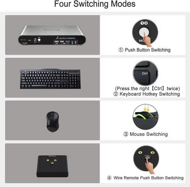 Alt view image 5 of 7 - Ennovor 2 Computers 2 HDMI Monitor Automatic KVM Switch 8K@60Hz, Hotkey Switching, EDID, Support 5.1/7.1 Audio and Microphone, Aluminum Shell with Digital Display, USB 3.0 Hub, HDR10 with Cables