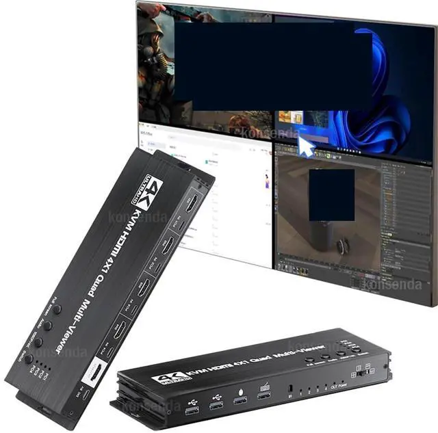 Alt view image 2 of 2 - Ennovor 4 Port HDMI Quad Multi-Viewer with KVM Switch 4x1 HDMI KVM Multiviewer Seamless Switch Support USB Keyboard Mouse for PC Loptop(with EU Plug)